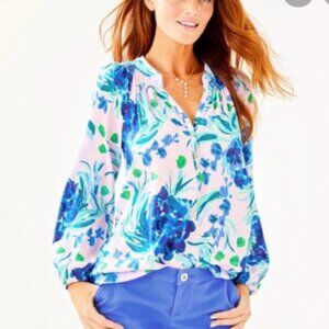 Lilly Pulitzer Elsa Blouse in Pink Floral Sweet Pea Sz S